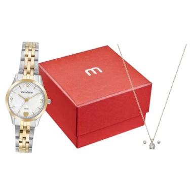 Imagem de Mondaine Kit Relógio Feminino Prata e Dourado Detalhe Coração Com Semijoias 32795LPMKBE3K1