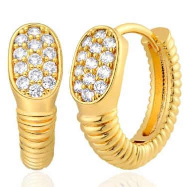 Imagem de BENEIGE Brinco de argola de ouro delicado banhado a ouro 14 K com flor de zircão cúbico brincos de pressão simples borla estrela geométrica joia presente para mulheres, Latão, Zircônia cúbica