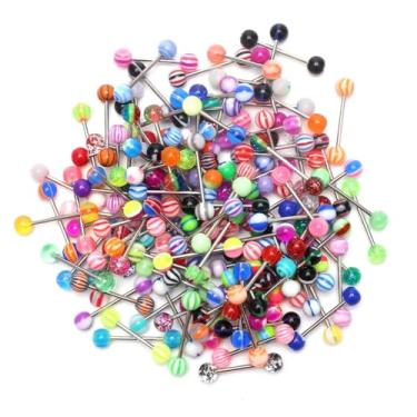 Imagem de CrazyPiercing Atacado 14 g Anéis de língua de aço inoxidável 110/130/150/200 peças de anéis de língua de barra de aço inoxidável cores sortidas sem repetição para mulheres e homens, Aço inoxidável,