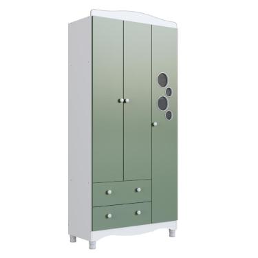 Imagem de Guarda Roupa Infantil 3 Portas 2 Gavetas Linha Encanto 90cm Branco/Verde - Completa Móveis