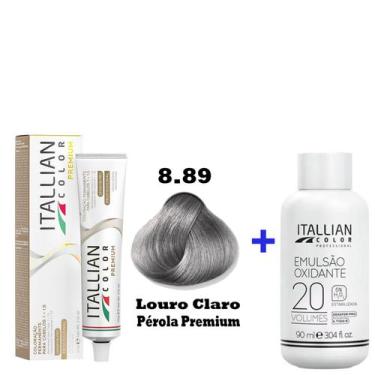Imagem de Kit Coloração Itallian Premium 60g Louro Claro Pérola 8.89 + Emulsão O