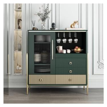 Imagem de Aparador lateral tipo buffet, armário moderno com portas de vidro, armário de armazenamento buffet, adequado para cozinhas, jantares e cafeterias (verde, 100 x 42 x 110 cm)
