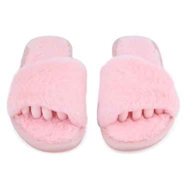 Imagem de Pedi Couture Pantufas femininas felpudas – Chinelos femininos macios e confortáveis com separadores de dedos abertos – Bonito uso o dia todo, calçado feminino casual, sem cadarço, para uso interno e