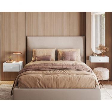 Imagem de Kit Quarto Mesa de Cabeceira e Penteadeira Suspensa 50cm Strass Branco - Olivar Móveis