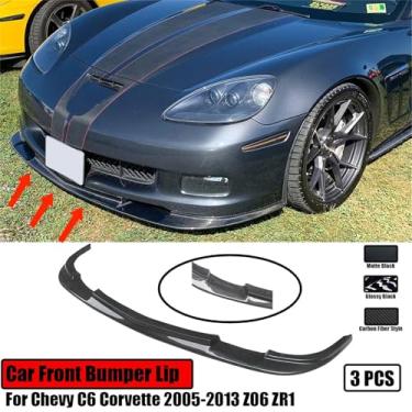 Imagem de Carro Frente Bumper Lip Compatível Para C6 Corvette 2005-2013 Z06 ZR1 Spoiler Splitter Wide Body Modelos Fibra De Carbono Estilo Preto Brilhante(Matte Black)