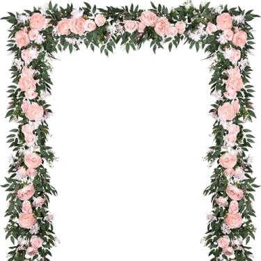 Imagem de Lvydec Pacote Com 2 Guirlandas De Flores Artificiais De Peônia - Guirlanda De Folhas De Salgueiro De Videira De Seda De 6 Pés, Arco Rosa, Flor De Videira Para Decoração De Mesa De Festa De Casamento