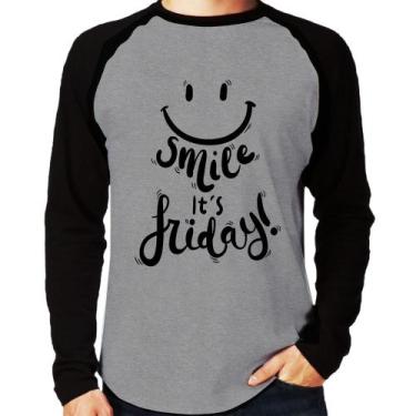 Imagem de Camiseta Raglan Smile, It's Friday! Manga Longa - Foca na Moda, Cinza,