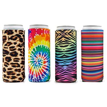 Imagem de Slim Can Cooler – Manga de lata de neoprene isolado de 340 g de altura – Perfeita para garra branca, cerveja realmente fina, seltzer espetado – Cooler de festa para aniversários a churrascos e presentes para amantes de cerveja, Multicolor B