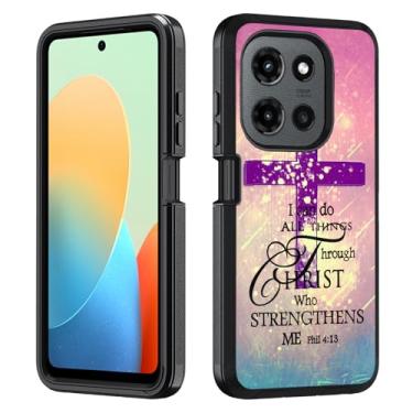 Imagem de BWOOLL Capa para Motorola Moto G 5G 2025 / Moto G Play 5G 2025, PC rígido híbrido 3 em 1 resistente e capa de proteção contra quedas de silicone macio à prova de choque, cruz cristã, versículo bíblico