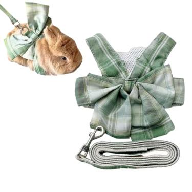 Imagem de Peitoral e coleira de coelho ajustável à prova de fuga para caminhada, corrida, acampamento, ao ar livre, lindo conjunto de coleira para animais pequenos (verde, grande)