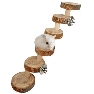Imagem de Escada de madeira para hamster, ponte de escalada de madeira de papagaio, rampas flexíveis de porquinho-da-índia, brinquedos para roedores, furão, esquilo, chinchila, rato, animal pequeno (6 degraus)