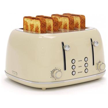 Imagem de Torradeira Retro de 4 Fatias com 6 Níveis de Tostagem e Painel Duplo, 110V 1650 W, KITCHMIX, Creme