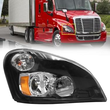Imagem de Sunhua Par de montagem de farol compatível com Freightliner Cascadia 2008-2017, conjunto de faróis de LED, interior preto, lente transparente lado direito