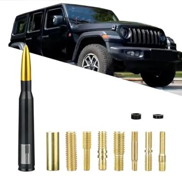 Imagem de Antena bullet de carro caminhão 50 cal, acessórios de rádio universais para GMC Sierra 1500 Chevy Dodge Ram Silverado 1500 2500 3500 Ford F150 F250 F350 decoração de caminhão (preto dourado)