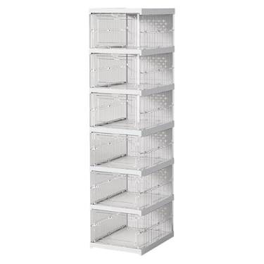 Imagem de ONAIL Grande caixa de armazenamento de sapatos, sapateira dobrável de 6 camadas com porta transparente, recipientes de plástico para exibição de tênis, organizador de sapatos empilhável para armário,