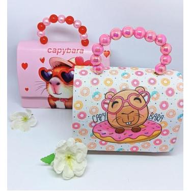 Imagem de Bolsa Infantil Mini Bag Cute Alça Mão Pérola Bolsinha Desenho Capivara