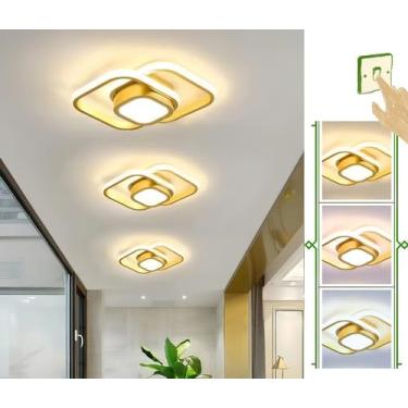 Imagem de Luminária lustre Led De Teto Moderna Plafon Sobrepor Quadrada Dourado