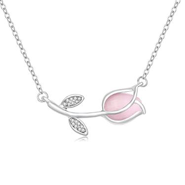 Imagem de Colar com pingente de pedra opala SENFAI flor de tulipa olhos de gato feminino 3 tons