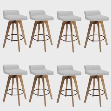 Imagem de Kit 08 Banqueta Alta Com Encosto Giratória Rute Madeira Balcão Bistrô Cozinha Corino Branco - Ahz Móveis