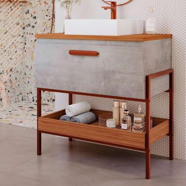 Imagem de Gabinete de Banheiro Portinari 1 pt Cimento e Freijó 85 cm