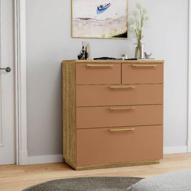 Imagem de Cômoda 5 Gavetas com Corrediça Telescópica Dubai Nature/Camarim - Vila Rica