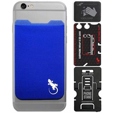 Imagem de Carteira para celular – Suporte adesivo para cartão – Bolsa para celular – Cole no bolso de lycra da Gecko – Carregue cartões de crédito e dinheiro, Azul, branco, Carteira de bolso único de elastano