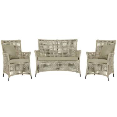 Imagem de Jogo Sofá e 2 Poltronas de Área Igapó Alumínio Pintura Marrom Corda Náutica Estofado 7 Trama