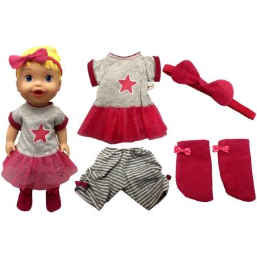 Imagem de Conjunto Roupa Roupinha E Acessórios Para Boneca Bebê Little Mommy Mattel - Blusa Calça Tiara E Meias - Compatível Com Bonecas Baby Alive E My Little