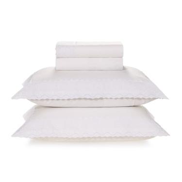 Imagem de Karsten Jogo de Cama Casal 200 Fios Bordado Antônia Branco com Branco 100% Algodão Egípcio 4 Peças