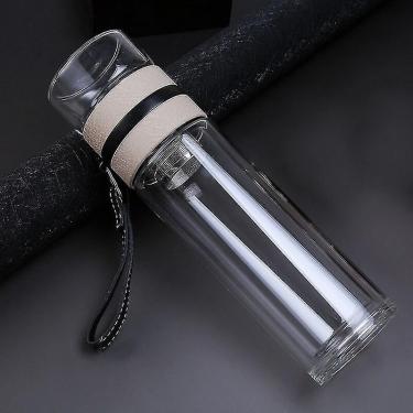 Imagem de Bebedouros garrafa de água quente de vidro de parede dupla com infusor 500ml para garrafas externas portáteis de leite de suco de chá