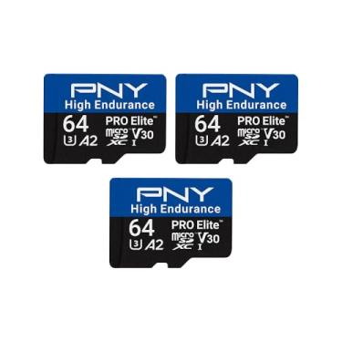Imagem de PNY Cartão de memória flash 64GB PRO Elite™ de alta resistência C10 U3 V30 A2 microSDXC – até 100 MB/s de leitura, 4K UHD, Full HD, UHS-I, vigilância, segurança doméstica, gravação contínua, câmera
