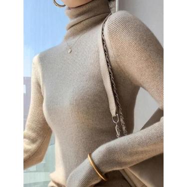 Imagem de Suéter Feminino De Gola Alta De Manga Comprida Outono Inverno Quente M