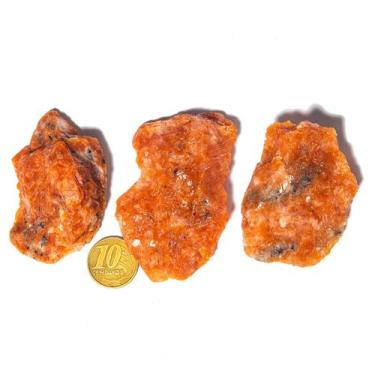 Imagem de 03 Calcita Laranja Bruto Esoterismo 25 a 50g 4 a 6cm Tipo A - Cristais
