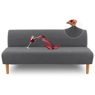 Imagem de H.VERSAILTEX Capa De Futon 100% Impermeável Sem Braços, Sofá Elástica Jacquard Para Futon, Dupla À Prova D'Água, Protetor Móveis Vazamentos Animais Estimação, Cinza