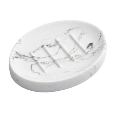 Imagem de UHEY HOME Porta-Sabonete De Resina Para Banheiro, Com Aparência Mármore Chuveiro, Bandeja Saboneteira Pia Cozinha (Mármore Branco)