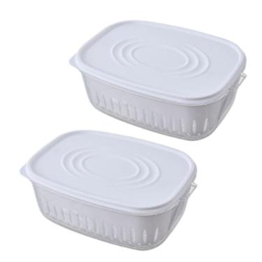 Imagem de Kit 2 Organizador de Geladeira Armário Cozinha 1,8 Litros com Cesto de Drenagem e Tampa Ideal para Alimentos como Vegetais Frutas e Verduras