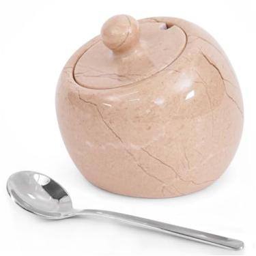 Imagem de Radicaln Saleiro de mármore com tampa 7,6 cm Verona suporte artesanal de sal e pimenta para armazenamento de cozinha, pote de especiarias ideal, recipiente de açúcar e tempero para bancada de cozinha