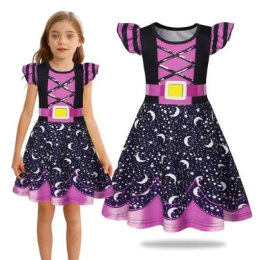 Imagem de Sukyfecde Fantasia de princesa para meninas, fantasias de Halloween, roupas de cosplay, roupas infantis de Natal e aniversário, Roxo, preto, 7-8 Anos
