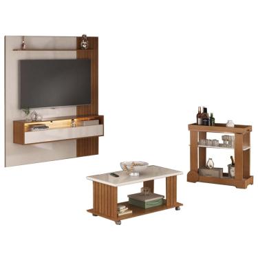 Imagem de Painel TV 72 Pol 160 cm Carrinho Bar E Mesa De Centro Cinamomo Off White ARLY