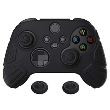 Imagem de eXtremeRate PlayVital Guardian Edition Capa de silicone preta ergonômica macia antiderrapante para controle Xbox Series X/S, películas protetoras de borracha com tampas de joystick para controle sem