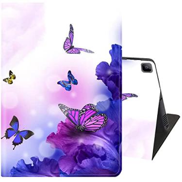 Imagem de Capa fina para Samsung Galaxy Tab A7 Lite 2021 com suporte ajustável com capa inteligente despertar/hibernar automática para Samsung Tab A7 Lite 22.1 cm (SM-T220/T225/T227) - Íris e borboleta em fundo