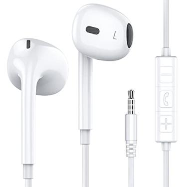 Imagem de MOSWAG Fones de ouvido com fio com microfone, fones de ouvido intra-auriculares de 3,5 mm com microfone, adequados para smartphones, computadores, laptops, iPad, MP3 Players, etc