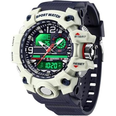 Imagem de findtime Relógios táticos masculinos para homens, relógio militar Reloj Militar para Hombre Sports Outdoor Impermeável Digial Analógico Alarme Cronômetro Big Face Relógio de Pulso, Cinza, Esportivo