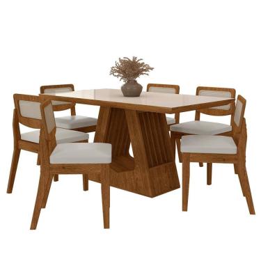 Imagem de Mesa Santiago Com 6 Cadeiras Sextavada Freijó/off/corino Branco - M.a