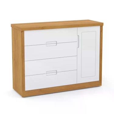 Imagem de Cômoda Infantil Tutto New 1 Porta e 4 Gavetas - Matic Móveis Freijó/Branco Soft