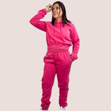 Imagem de Conjunto Feminino Liso Moletom Cargo Com Touca Toque Macio - Importado