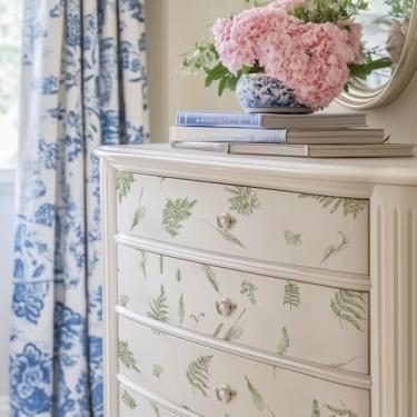 Imagem de Flortlias Transferência para móveis, transferências DTF de móveis florais vintage, adesivos de flores grandes para decoração de casa de vidro de madeira, samambaias de primavera