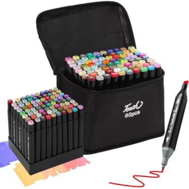 Imagem de 80 Marcadores Permanentes Coloridos com Ponta Dupla, Estojo de Canetas Touch, Canetas Artísticas à Base de Álcool, Kit Conjunto Canetinha Profissional para Estudantes e Criativos