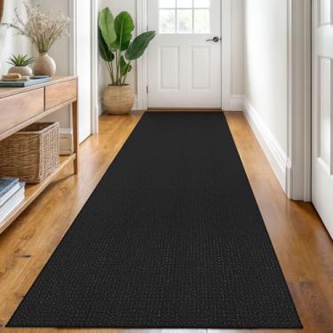 Imagem de KOZYFLY Corredores Boho para corredores 0,9 x 2,4 m Tapete de corredor lavável tapete de cozinha com fundo de borracha preto de algodão corredor de entrada tapete de piso interno para hall de entrada