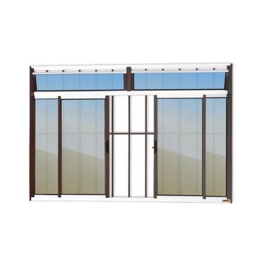 Imagem de Janela Plus 4 Folhas Com Bandeira E Grade Vidro Reflex 100cm X 200cm Brimak Mix Corten